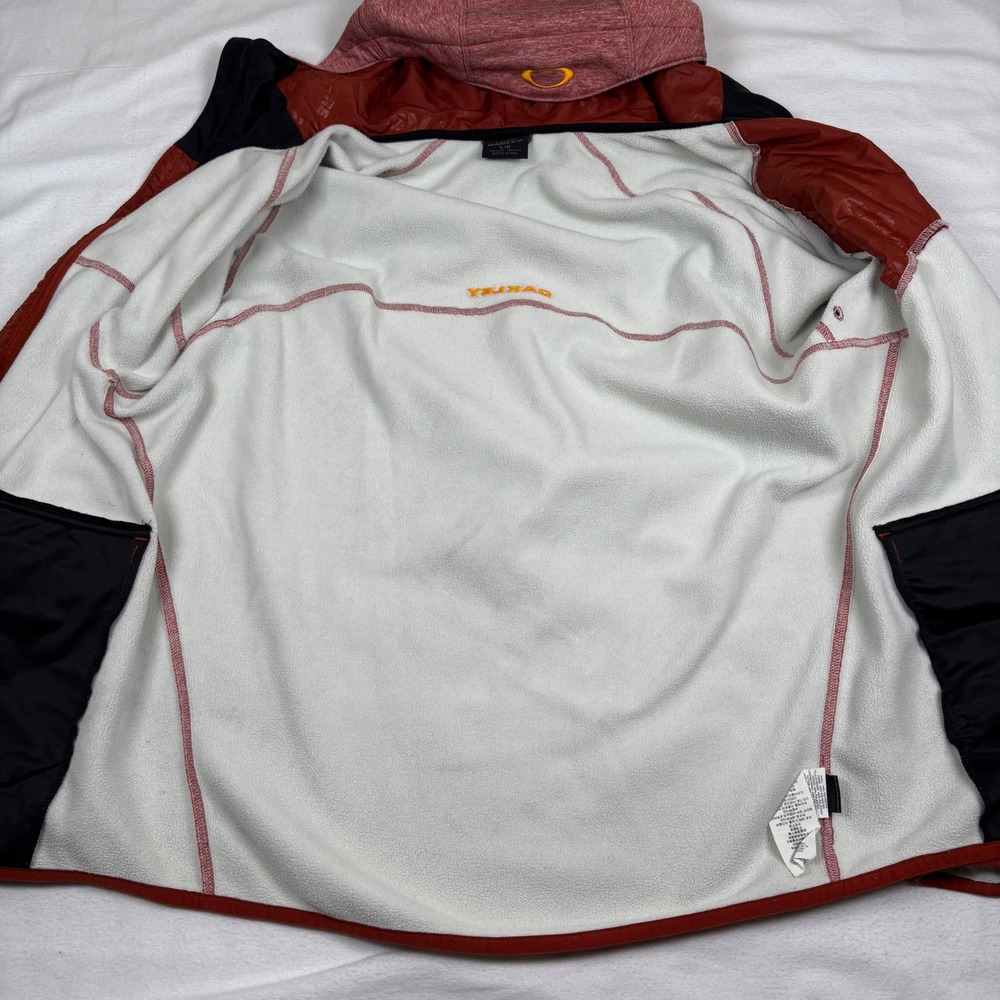 Oakley Mens Large Full Zip Hoodie Jacket Red Heathered Fleece Lined Pockets - Picture 5 of 8